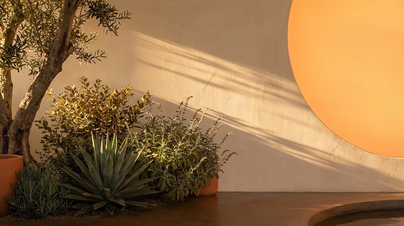 California native planting flanking the disc with a low reflecting basin