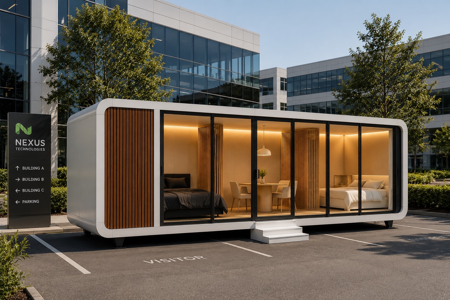 Sleep Moves parked in a Silicon Valley office campus parking lot
