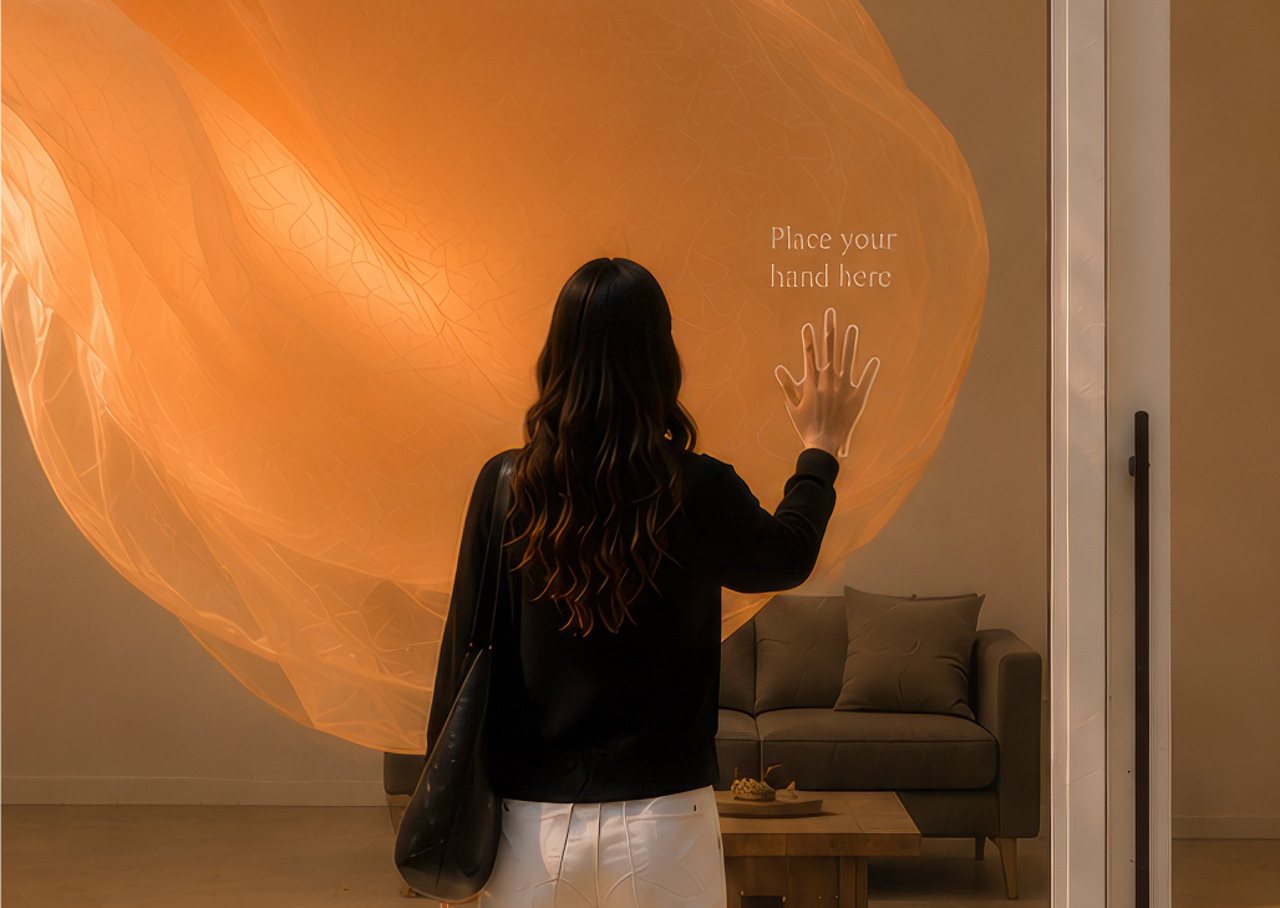Hand on the glass, biometric reader