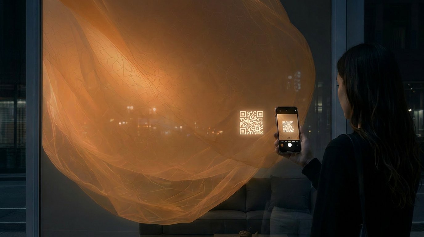 After hours, a QR code on the glass scanned by phone